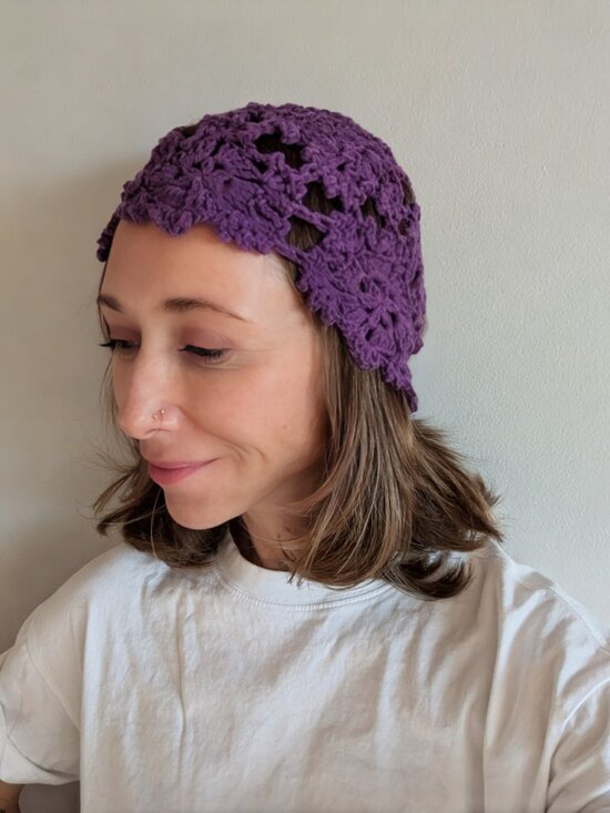 Handmade Crochet Juliette Lace Cap / Floral Cloche Hat - Violet Coquette main image 7
